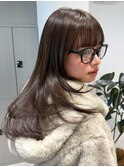 顔周りレイヤーカットくびれヘアミルクティーベージュカラー韓国