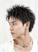 短髪アップバングスパイキーショートワインレッド