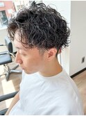 波巻きパーマセンターパートツイストパーマメンズマッシュパーマ