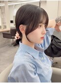 7027黒髪アッシュブラックグレージュ韓国風切りっぱなしボブ