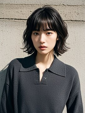 マッシュウルフボブパーマミルクティーベージュシルバーアッシュ