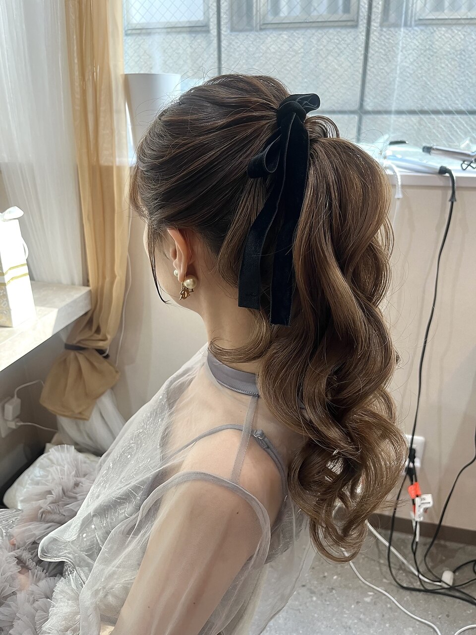 ふわふわ華やか高めポニーテール♪結婚式お呼ばれヘアセット