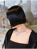 ミニボブぱつっとボブブルーブラックタイトボブブリーチなし前髪