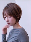 ショートボブ/ベージュカラー/前髪
