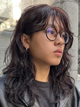 ヘアカロン 熊本本店(Hair CALON) メンズロン毛カラーメンズロン毛パーマワインレッド熊本下通