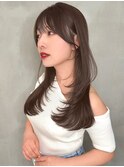 大人上品な顔まわりレイヤー 前髪 学割 縮毛矯正 ブリーチなし