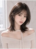 ミルクベージュツーウェイバングミディアムレイヤーカット