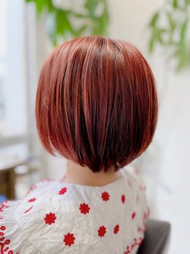 リ ヘアーデザイン(Re: hair Design) 【秋色】レッドブラウン×丸みボブ