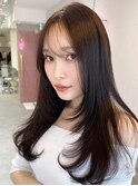 ブリーチなしチョコレート色×前髪/顔周り×韓国ロング[新宿]