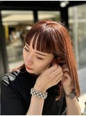 前髪パッツンオレンジブラウン