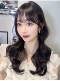 ロング暗めカラー韓国ヘア顔周りレイヤー_F0918