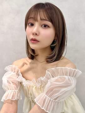 エジョン 八幡山店(Aejon) インナーカラー顔周りレイヤーボブココアブラウン大人ボブ