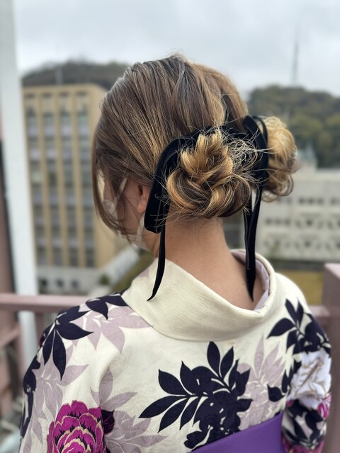 #ヘアセット #ツインテール #お団子 #リボンアレンジ #袴着付け