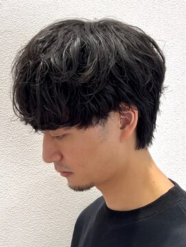 オーシャントーキョー 仙台(OCEAN TOKYO) 黒髪シャドウパーマショートマッシュ2ブロックビジネス波巻き