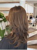 小顔レイヤーカット ワンカール巻き ミディアムレイヤー 堀江