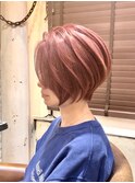 大人可愛いレッドブラウンショートボブ髪質改善