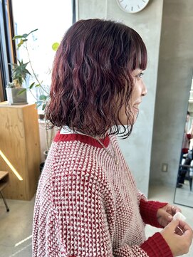 テトヘアー(teto hair) ボブパーマくるくる　ウェーブパーマ　赤レッドブラウン