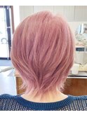 白髪ぼかしピンクカラーウルフカットクラゲヘアー40代50代