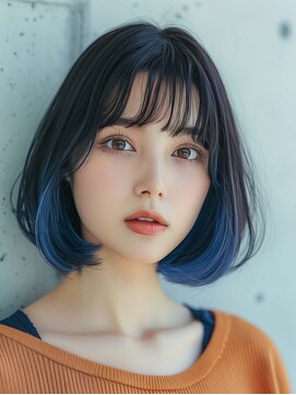 ムウ 難波(MOU) ナチュラルボブルフ黒髪ネビージュ小顔ワンレン20代30代40代50代