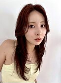 レイヤーカットハッシュカット顔まわりミディアムロング