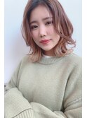 20代30代大人可愛い外ハネ前髪なしインナーカラーピンクカラー