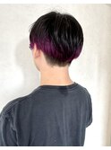ピンクバイオレットインナーカラー・メンズグランジショートボブ
