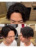 20代30代波巻きツイストスパイラルツーブロマッシュ