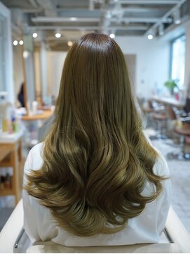 アース 市川店(HAIR & MAKE EARTH) 20代30代◎冬の暗め艶巻き髪韓国風レイヤーロング×オリーブ