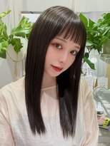 トローノ 栄(TRONO) カーキグレージュ ぱっつん前髪 黒髪 ネビージュ 髪質改善