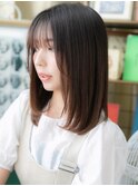 ★モカブラウン裾カラーワンカール艶感ストレート20代30代★10