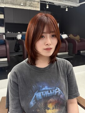 ハピネス 梅田茶屋町店(HAPPINESS) ミディアムレイヤー/オレンジブラウン/ブリーチなし/髪質改善