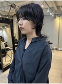 △ウルフカット癖毛風ウルフパーマレイヤーパーマブルーブラック