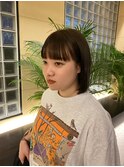 アッシュブラック ワイドバング ボブ 韓国ヘア　前髪カット 天神