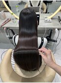 ★丸型逆三角ホワイトグレージュデジタルパーマチェリーブラウン