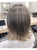 ハイライト　大人ボブ　透明感　ベージュ