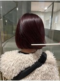 暖色ボブ赤髪レッドカラーカシスカラーボルドーワインレッド艶髪