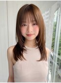 小顔 前髪 レイヤーカット くびれヘア  アプリコットオレンジ"