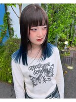 アース 郡山コスモス通り店(HAIR&MAKE EARTH)&nbsp;ブラック×ブルー裾カラーのロングヘア