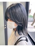 ダークアッシュ×暗めカラー×くすみブルー×くびれヘア
