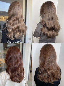 美容室フルール 30代40代ダブルカラーミルクティアッシュデザインカラー透け感