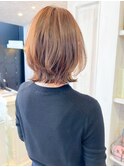福山市美容室Caary ツヤ透明感オレンジブラウンカラーボブ