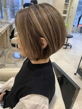 アッシュ 仙川店(Ash) 白髪ぼかしハイライトグラデーションボブ40代50代60代ボリューム