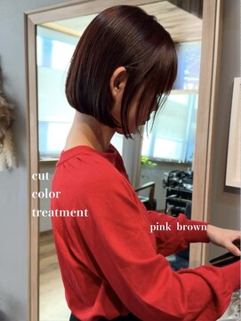 ミニ(mini) あごラインボブ×ピンクブラウン