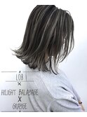 外国人風ロブ ハイライトバレイヤージュグラデ グレージュ　