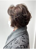 大人ボリュームショート長めパーマヘア50代60代髪型