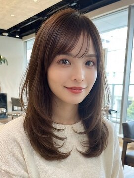 顔まわりカット/レイヤーカット/まろやかブラウン