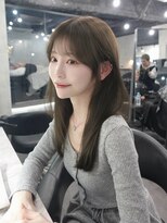 ラベル 渋谷(LAVEL)&nbsp;シースルーバング×ブリーチなしオリーブベージュ