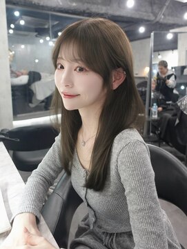 ラベル 渋谷(LAVEL) シースルーバング×ブリーチなしオリーブベージュ