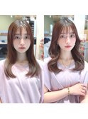 20代30代40代◎前髪パーマ韓国風巻きくすみベージュお団子ヘア