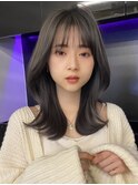 シースルーバング韓国ヘアくびれヘア ツヤカラー 顔まわりカット